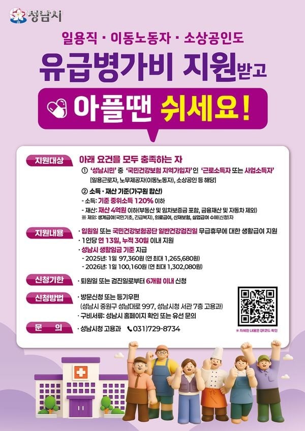 ▲성남시 노동취약계층 유급병가비 지원사업 홍보포스터