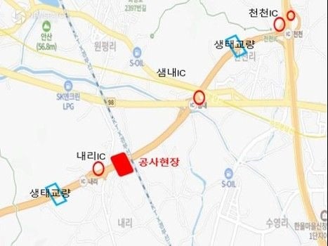 ▲비봉~매송간 도시고속도로 내리나들목~샘내나들목 통제구간