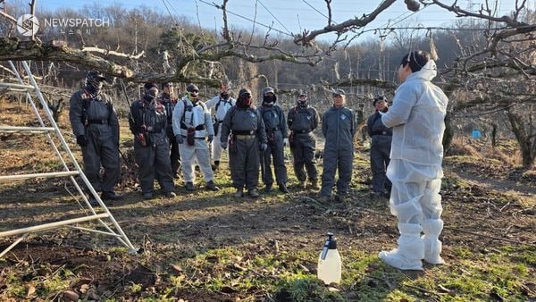 ▲안성시 작업도구 소독 출입관리로 화상병 확산 방지 총력