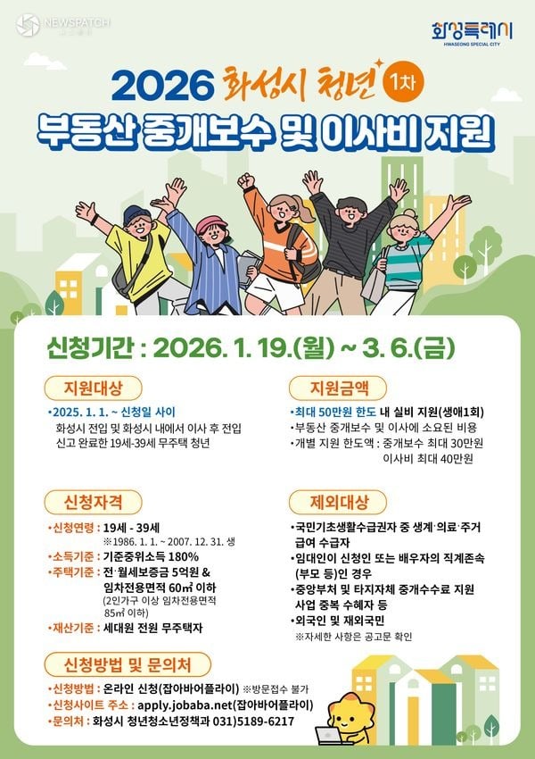▲2026년 화성시 청년 부동산 중개보수 및 이사비 지원사업 홍보 포스터