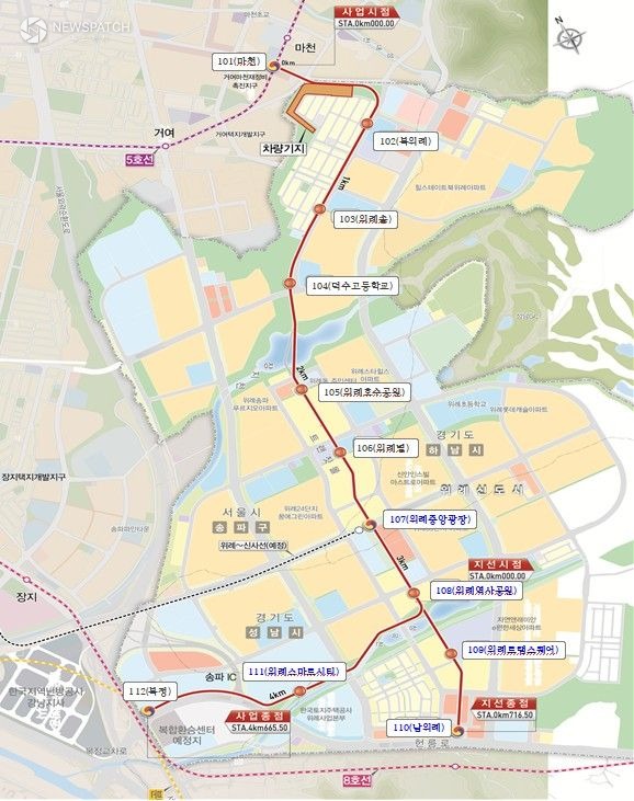 ▲위례선(트램) 노선도