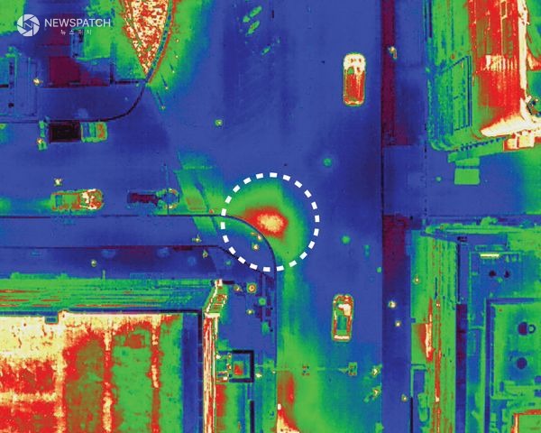▲드론을 활용한 열수송관 점검을 통해 이상 징후를 감지한 영상