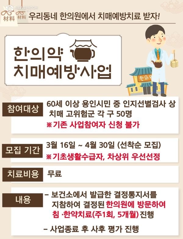 ▲한의약 치매예방사업 프로그램 안내 포스터 / 포스터제공=용인특례시
