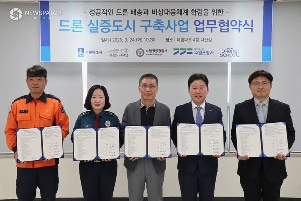 ▲수원특례시, 경찰·소방·공공기관·민간기업과‘드론 실증도시 구축사업’추진 위한 협약 