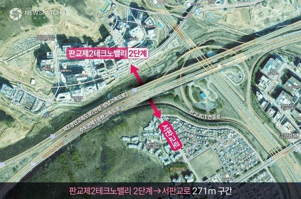 ▲ 서판교 연결도로 조성 사업 대상지 위성사진 / 이미지=성남시