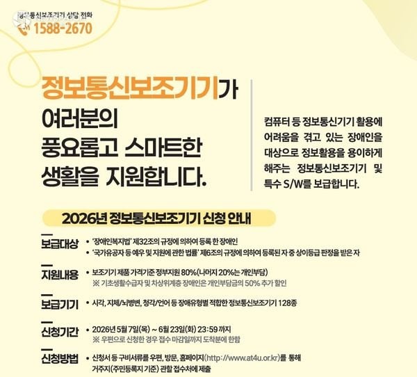 ▲ 2026년 정보통신보조기기 보급사업 신청 접수 / 이미지=안성시