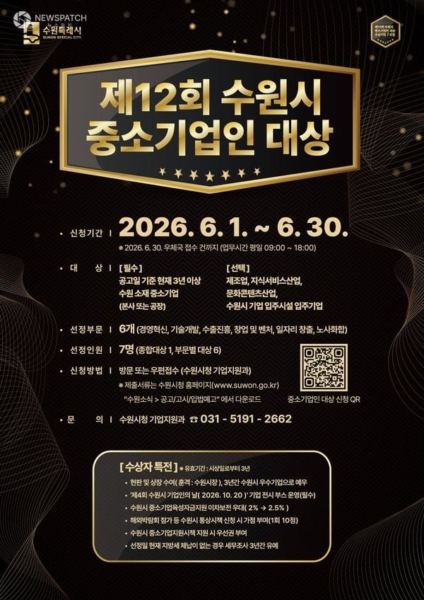 ▲ 제12회 수원시 중소기업인 대상 후보자 모집 / 포스터=수원시