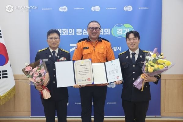 ▲ 소방경 김금재, 중앙 소방서장 오은석, 우측 소방사 장희수