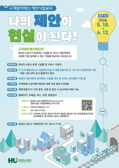 화성도시공사, 고객참여예산제도 공모 실시