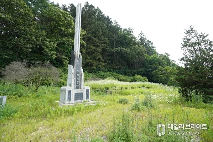 관리 소홀로 인한 위령답 입구부터 잡초로 들어가기 힘들다 사진 우축 합동묘소에 참배하고 싶어도 허리보다 더 큰 잡초 때문에 진입 자체가 불가하다.